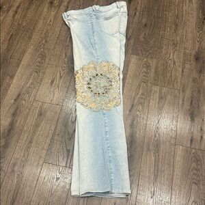 Brazil Roxx Y2K Light Wash Jeans Embroidered Medallion Cotton Spandex Size 12